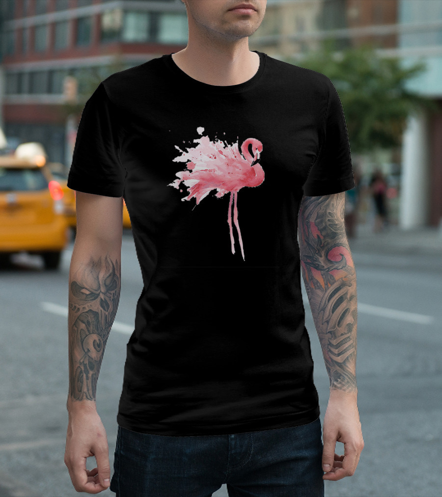 Tropical Pink Flamingo Bird Splatter Watercolor T-Shirt