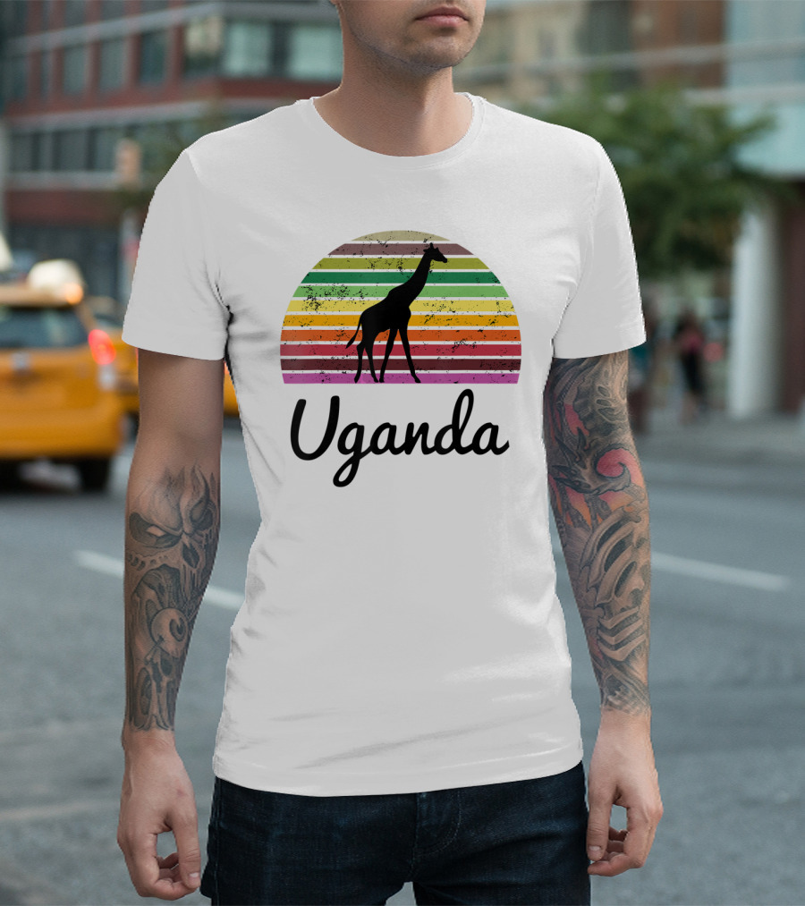 Uganda Giraffe Vintage Sunset Safari T-Shirt