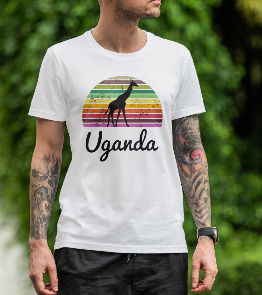 Uganda Giraffe Vintage Sunset Safari T-Shirt