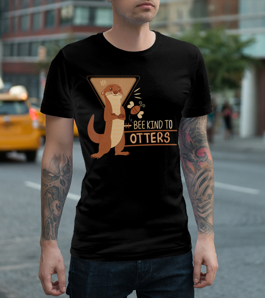 Bee Kind to Otters Otter with Bee and Geometric Background T-Shirt