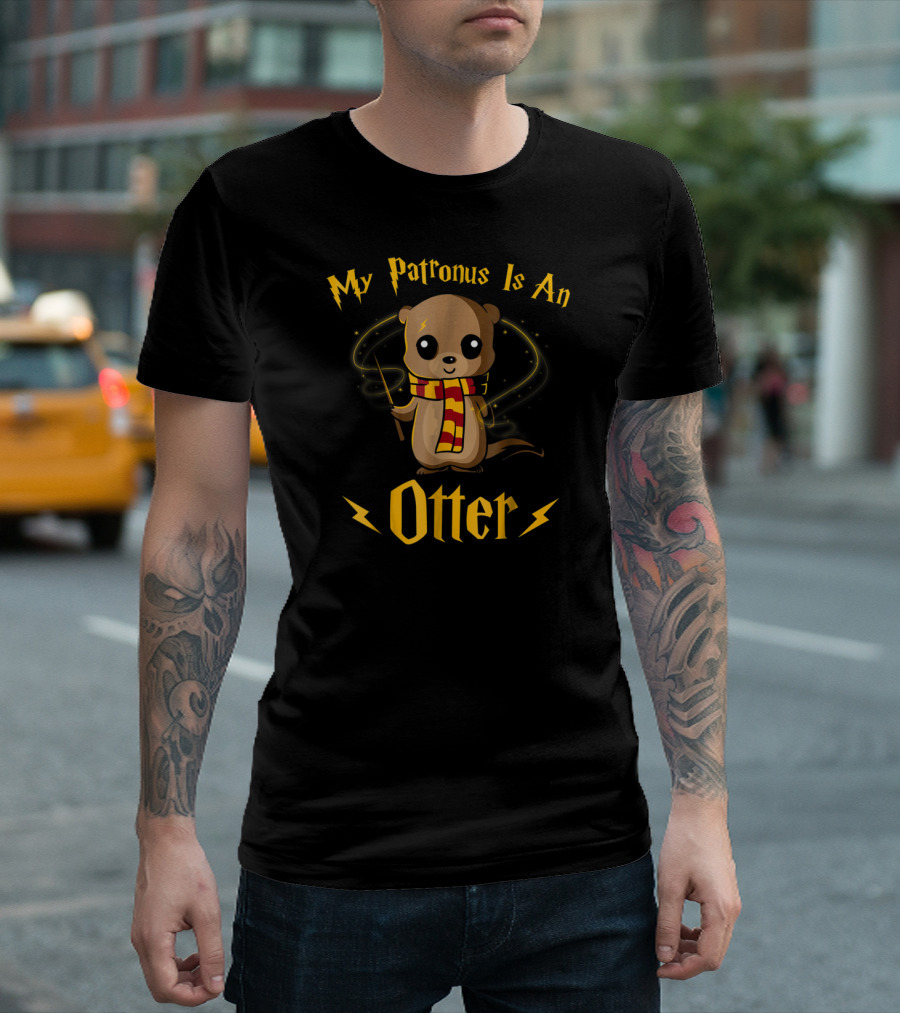 My Patronus Is An Otter Wizard Otter With Wand And Scarf T-Shirt
