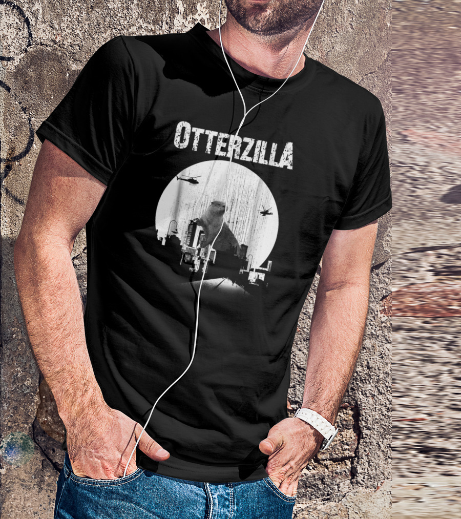 Otterzilla Funny Otter Cute Otters Lover Cityscape Helicopters T-Shirt