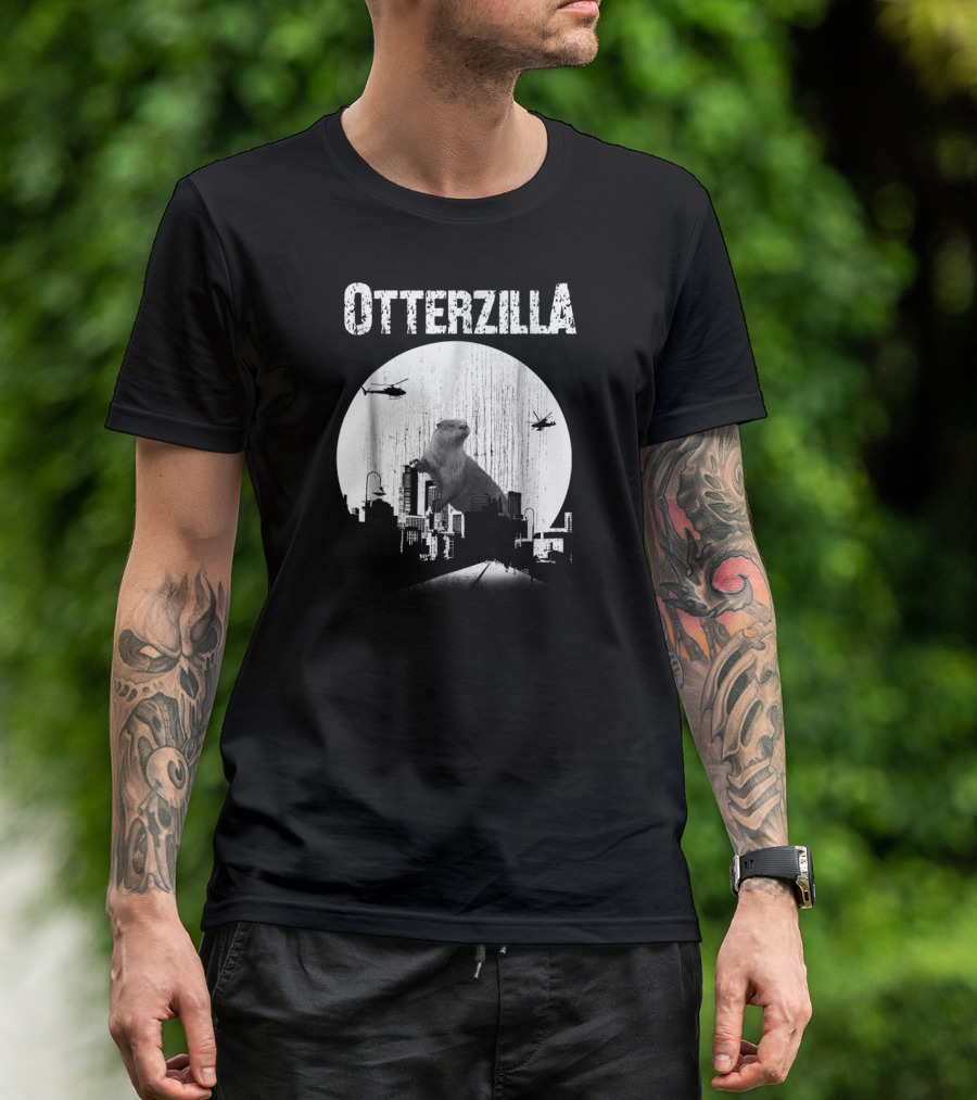 Otterzilla Funny Otter Cute Otters Lover Cityscape Helicopters T-Shirt