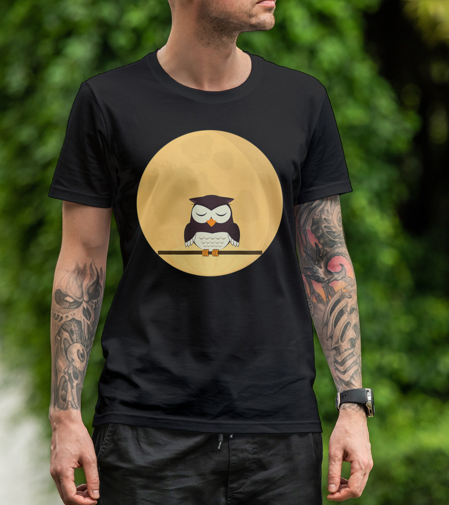 An Owl And The Full Moon Night Sky T-Shirt