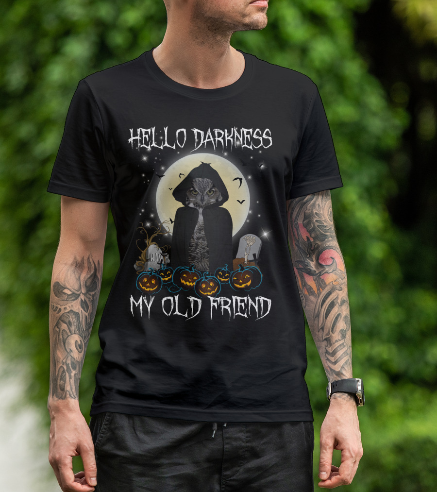 Hello Darkness My Old Friend Owl Halloween Moon Ravens T-Shirt