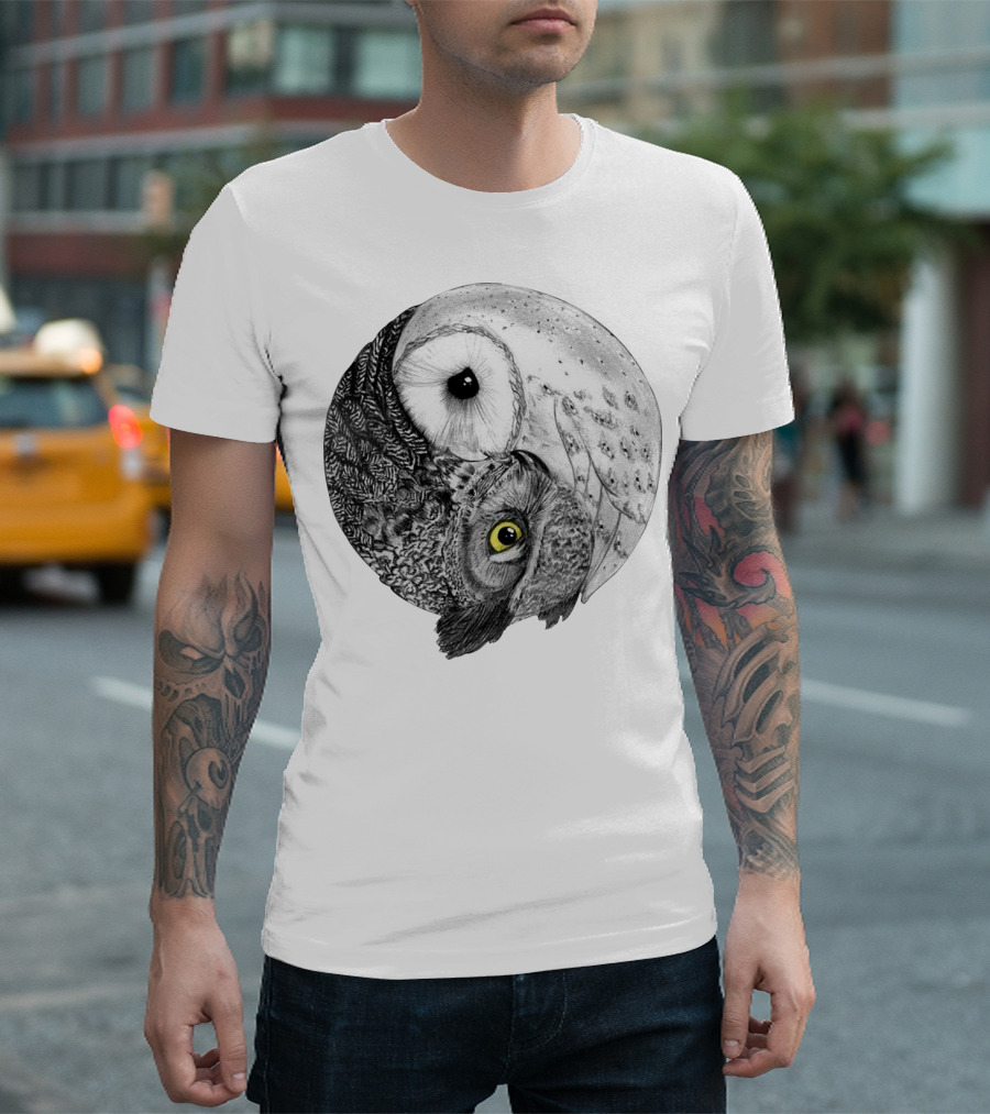 Yin Yang Black and White Owl T-Shirt