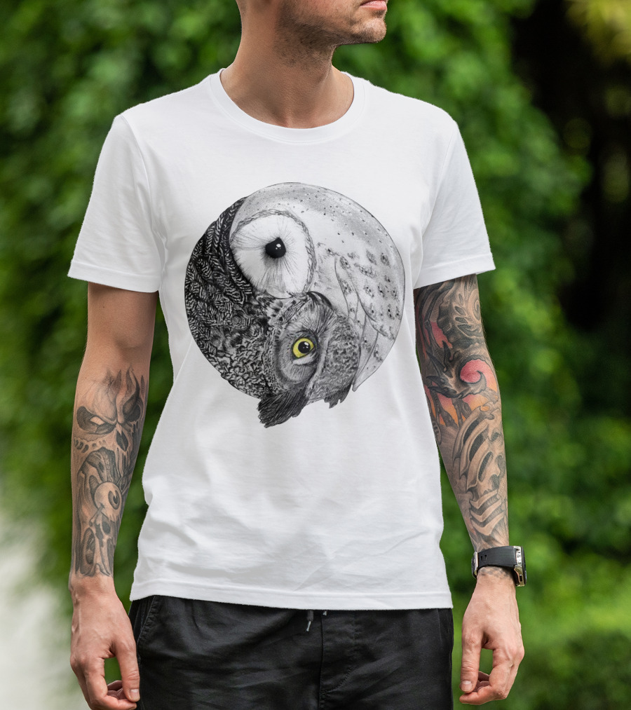 Yin Yang Black And White Owl T-Shirt