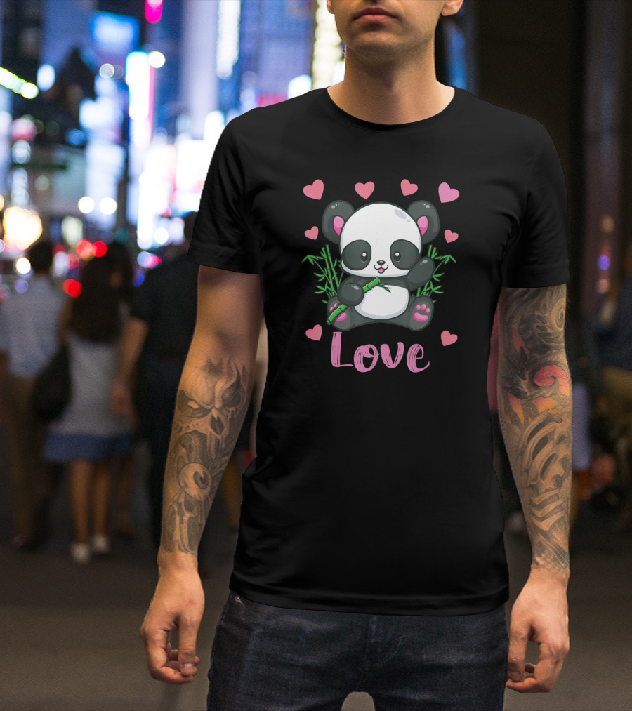 Girls Cute Panda Bear Hearts Love T-Shirt