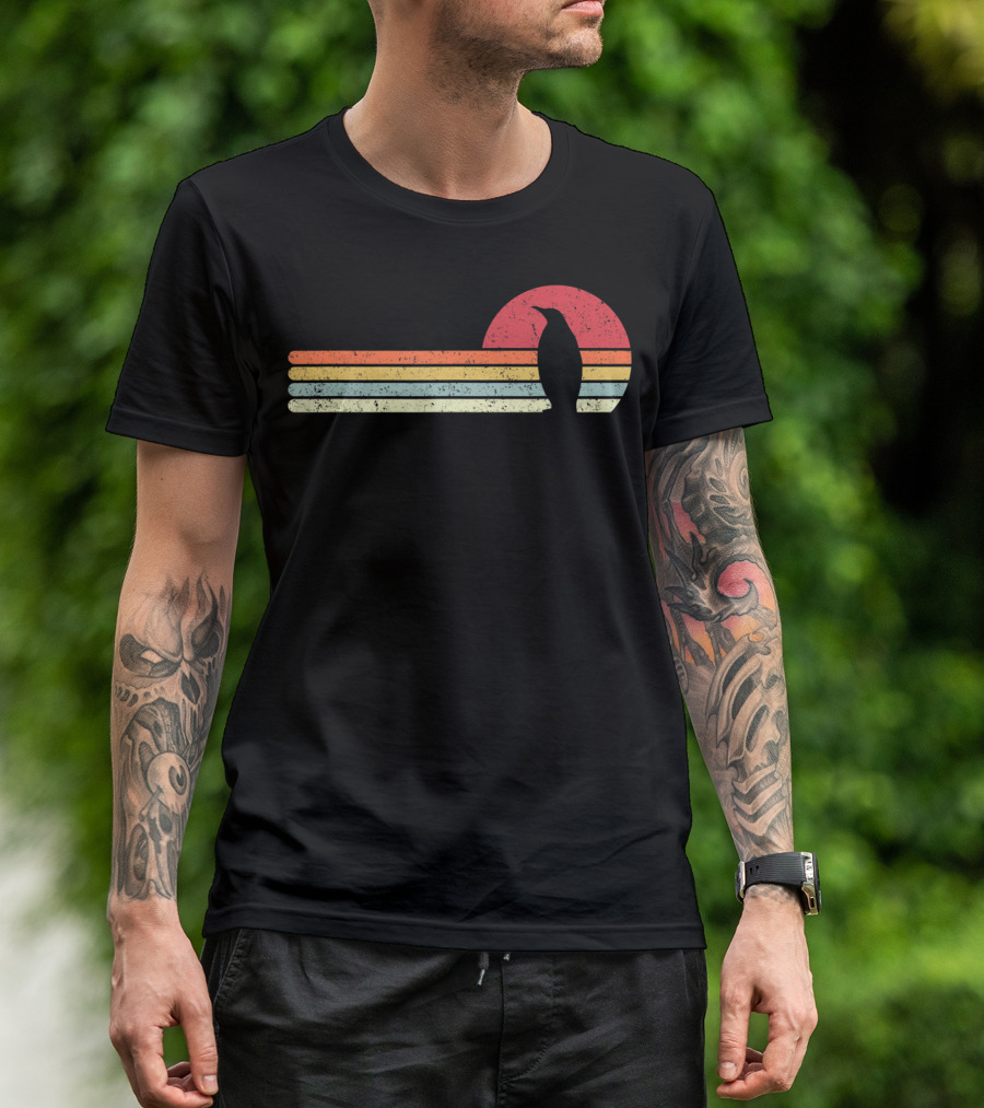 Retro Sunset Penguin Style Vintage Stripes T-Shirt
