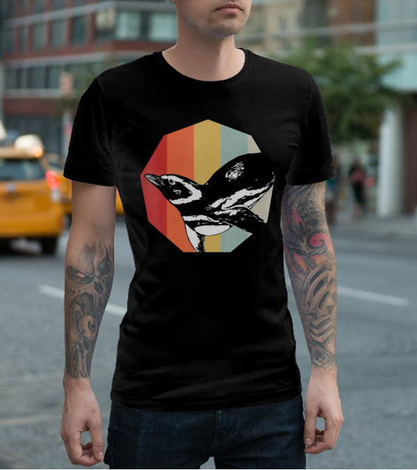 Retro Penguin Vintage Stripes T-Shirt