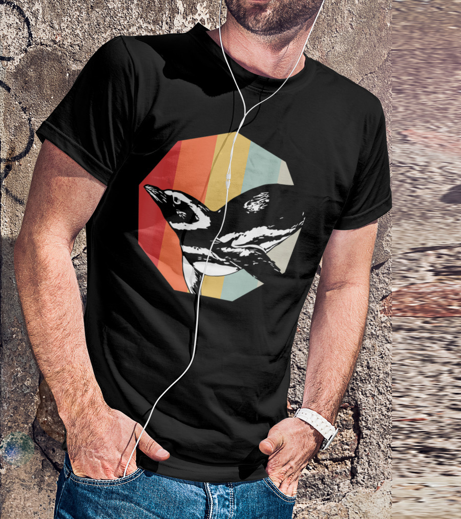 Retro Penguin Vintage Stripes T-Shirt