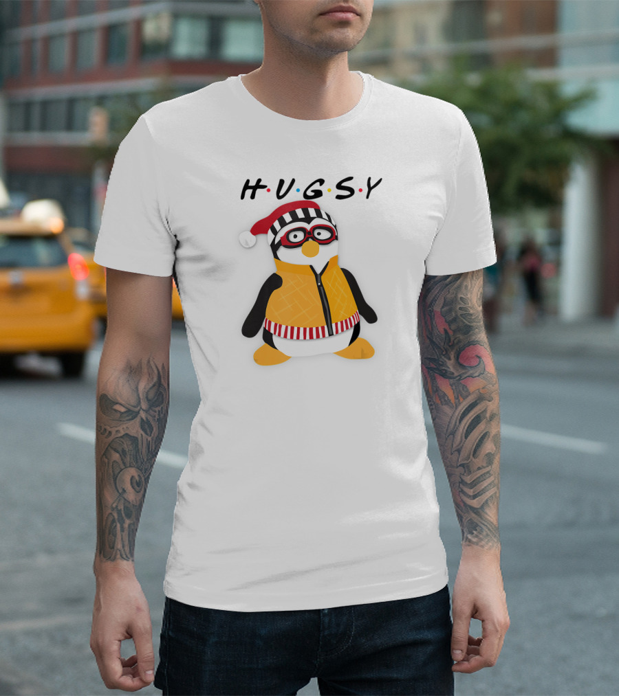 Hugsy Penguin With Santa Hat And Glasses T-Shirt