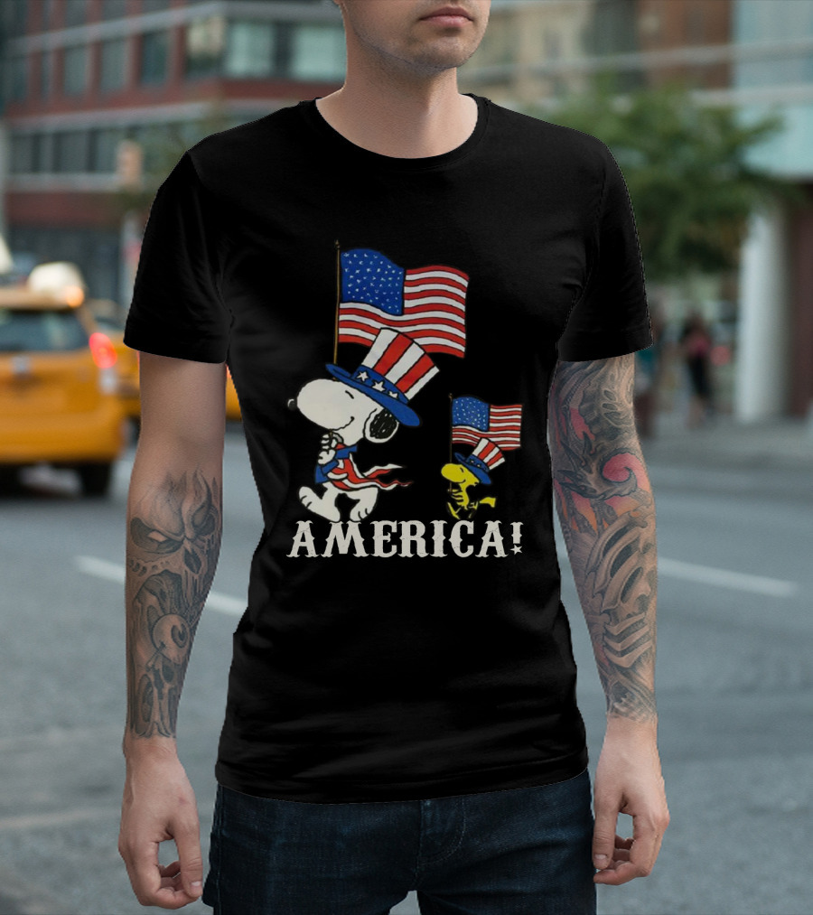 Snoopy And Woodstock America Flag Peanuts Movie T-Shirt