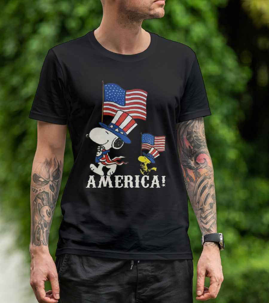Snoopy And Woodstock America Flag Peanuts Movie T-Shirt