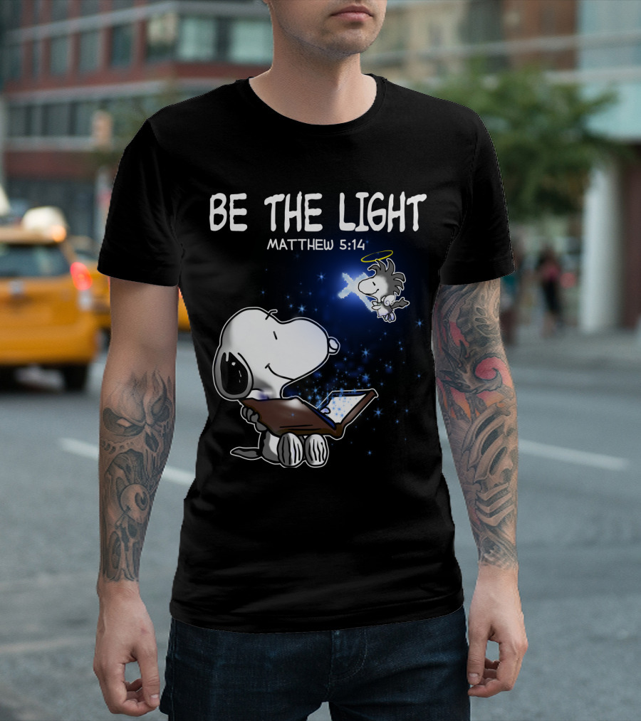 Be The Light Matthew 5:14 Snoopy The Peanuts Movie Woodstock Angel T-Shirt