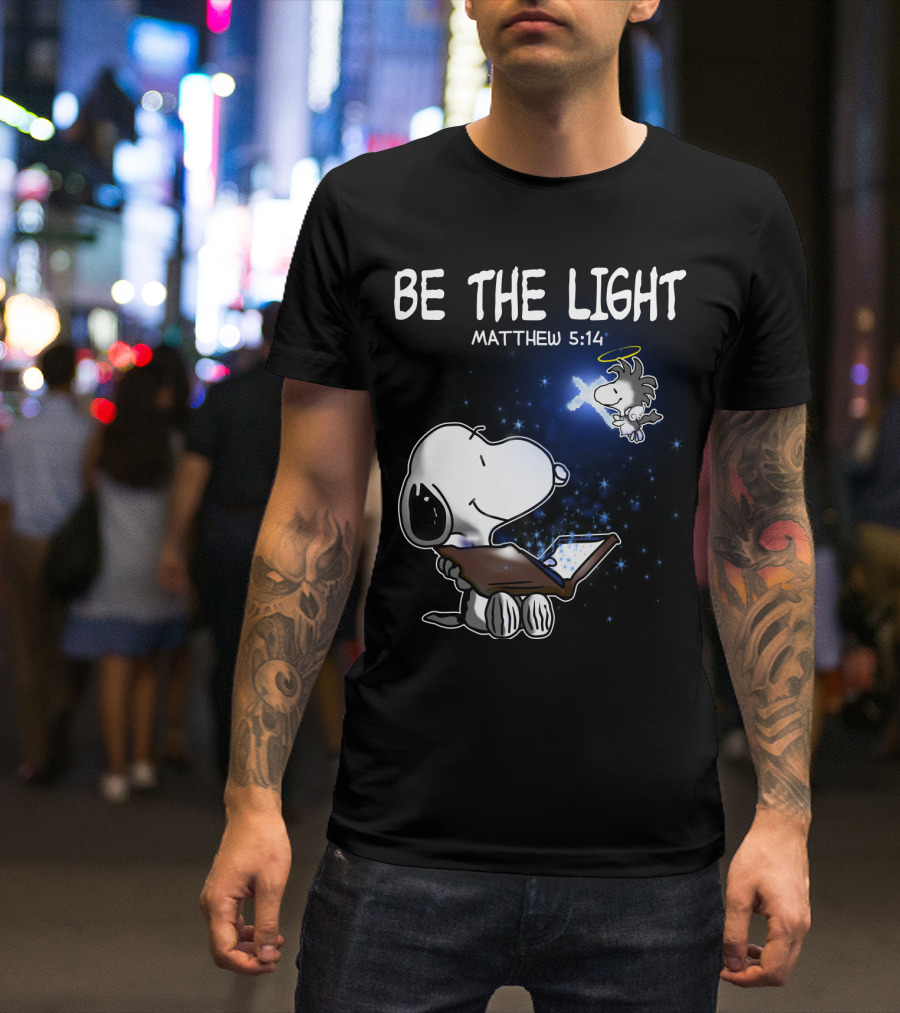 Be The Light Matthew 5:14 Snoopy The Peanuts Movie Woodstock Angel T-Shirt