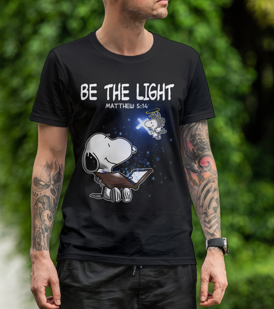 Be The Light Matthew 5:14 Snoopy The Peanuts Movie Woodstock Angel T-Shirt