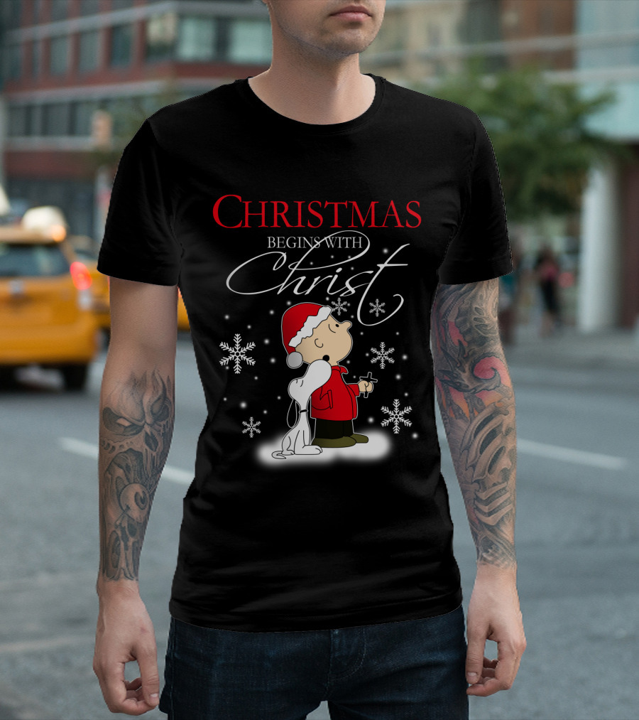 Christmas Begins With Christ Snoopy The Peanuts Movie Charlie Brown Snowflakes T-Shirt