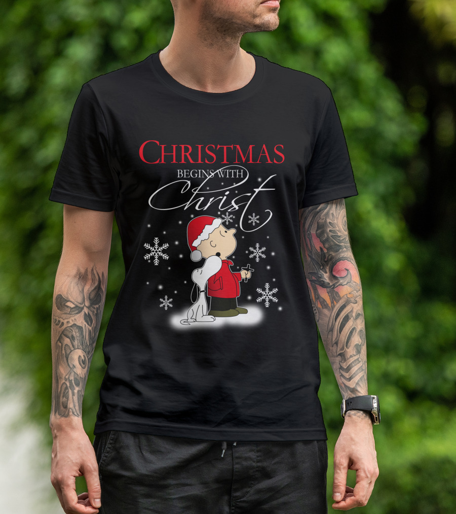 Christmas Begins With Christ Snoopy The Peanuts Movie Charlie Brown Snowflakes T-Shirt