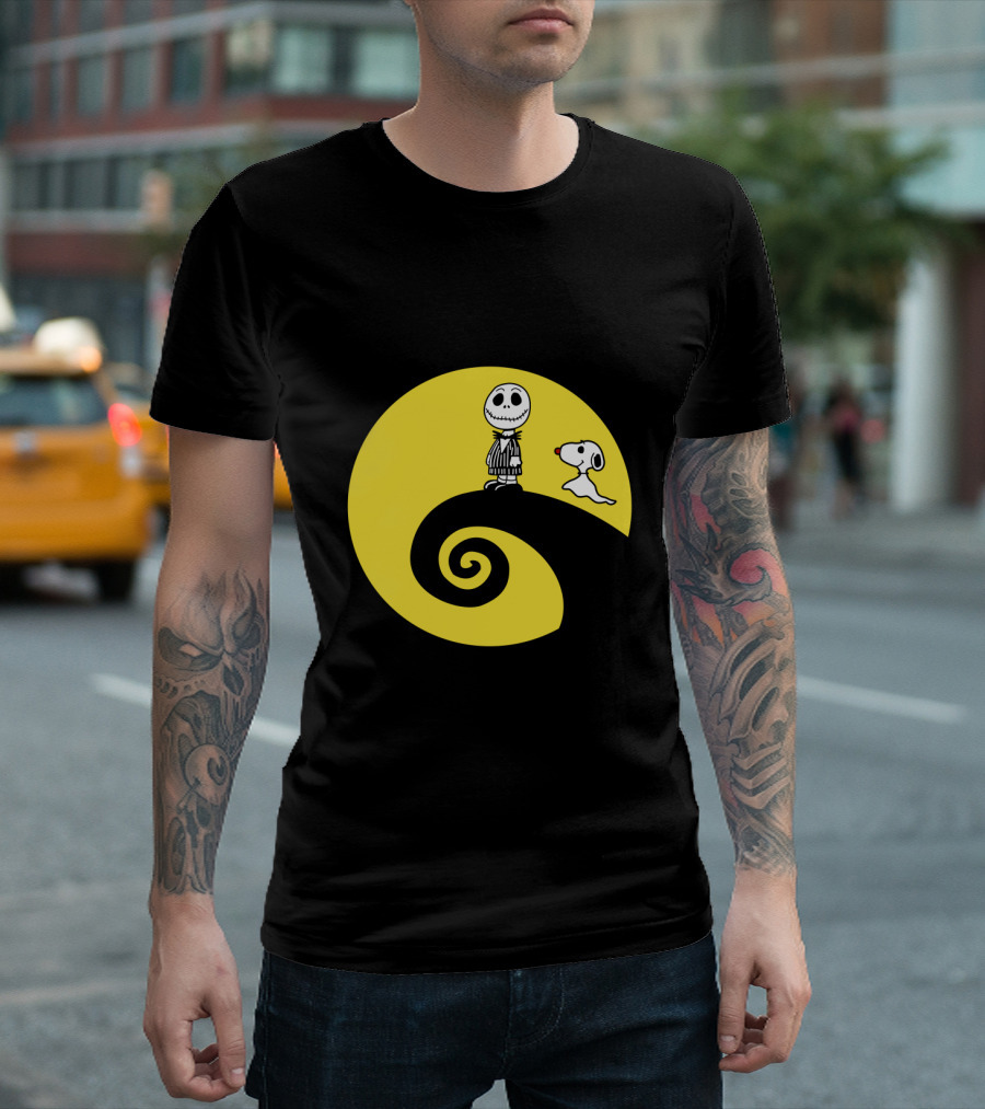 Jack Skellington and Snoopy Crossover in The Peanuts Movie Halloween Scene T-Shirt