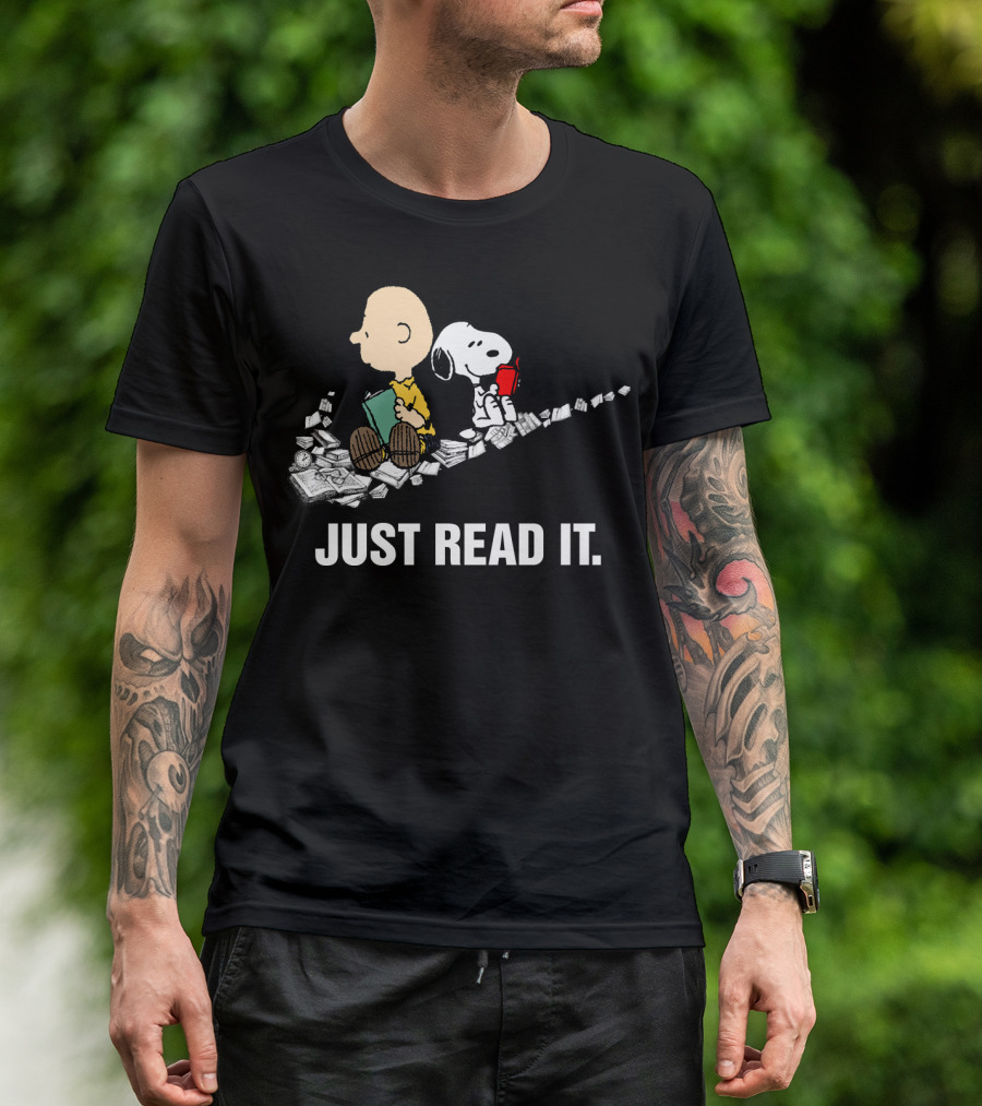 Just Read It Snoopy And Charlie Brown Peanuts Swoosh Books T-Shirt