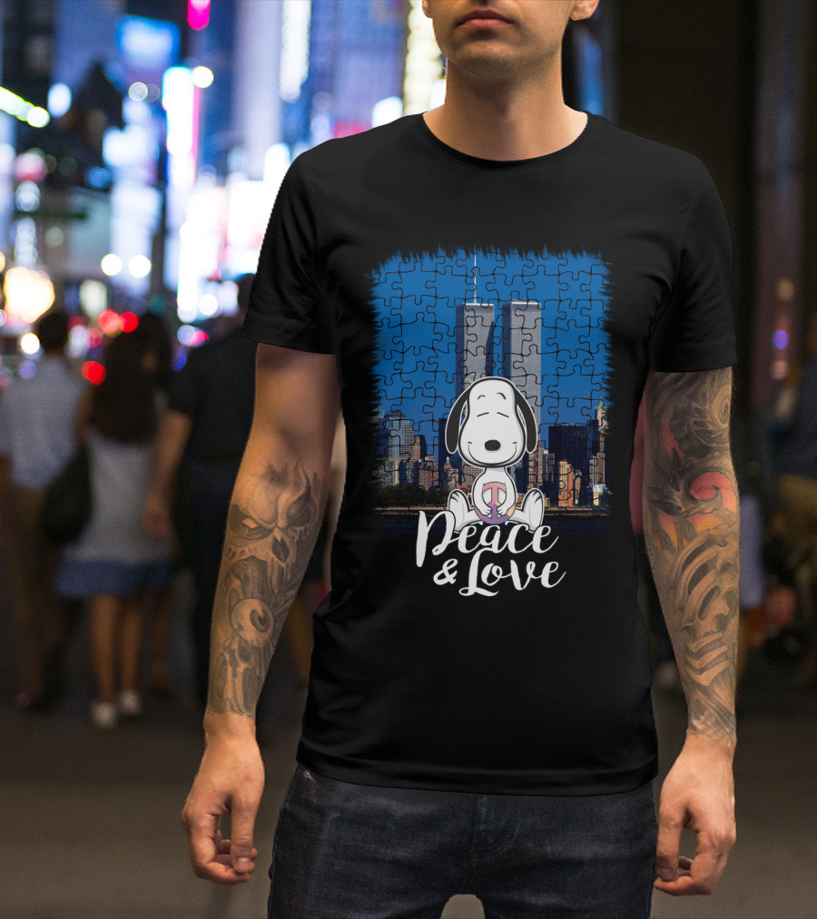 Peace And Love Snoopy 11th September The Peanuts Movie Twin Towers T-Shirt