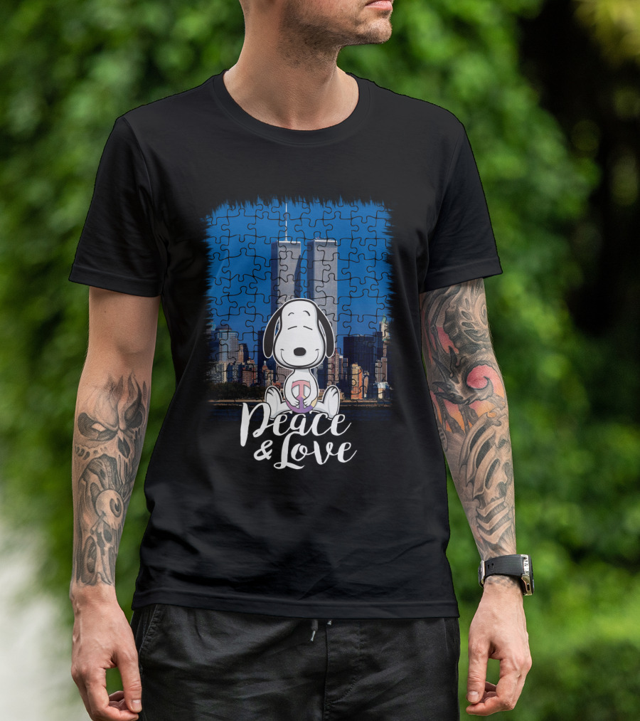Peace And Love Snoopy 11th September The Peanuts Movie Twin Towers T-Shirt