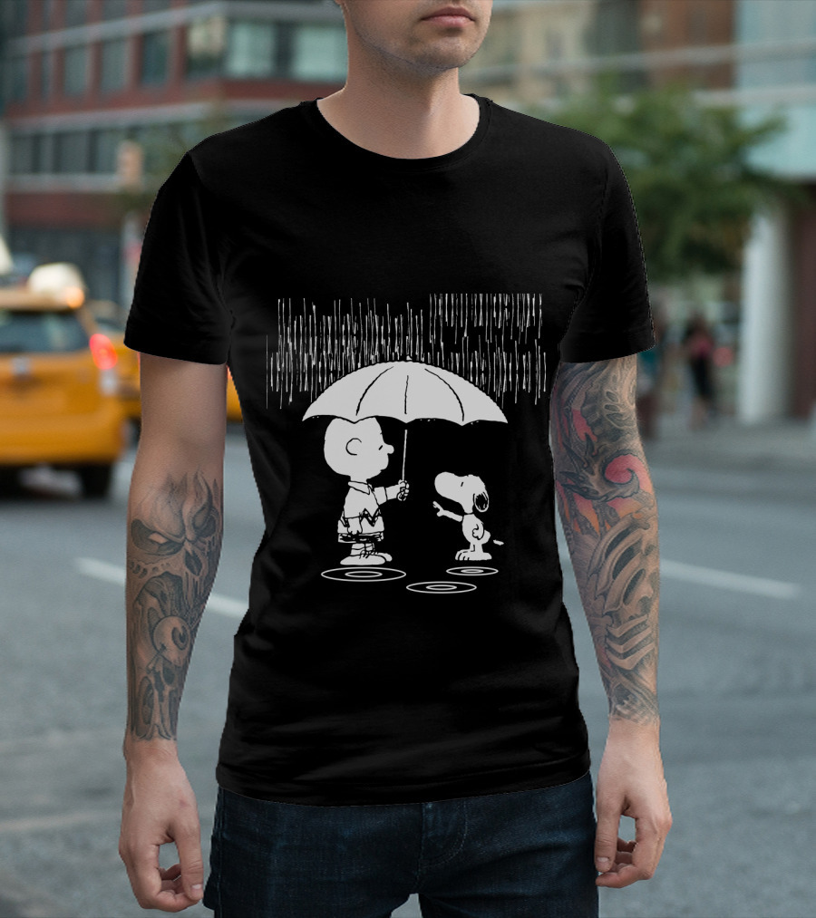 Waiting for You Under the Rainstorm Snoopy and Charlie Brown The Peanuts Movie T-Shirt