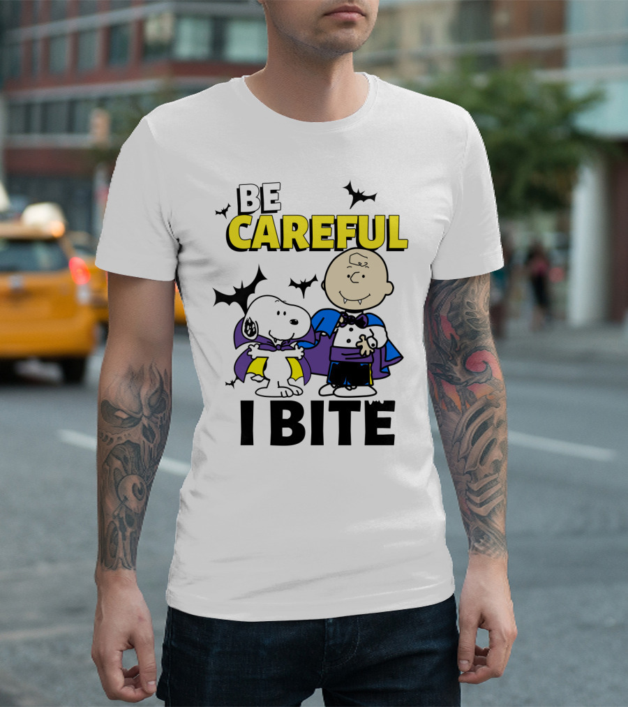 Be Careful I Bite Snoopy And Charlie Brown Halloween Peanuts Movie T-Shirt