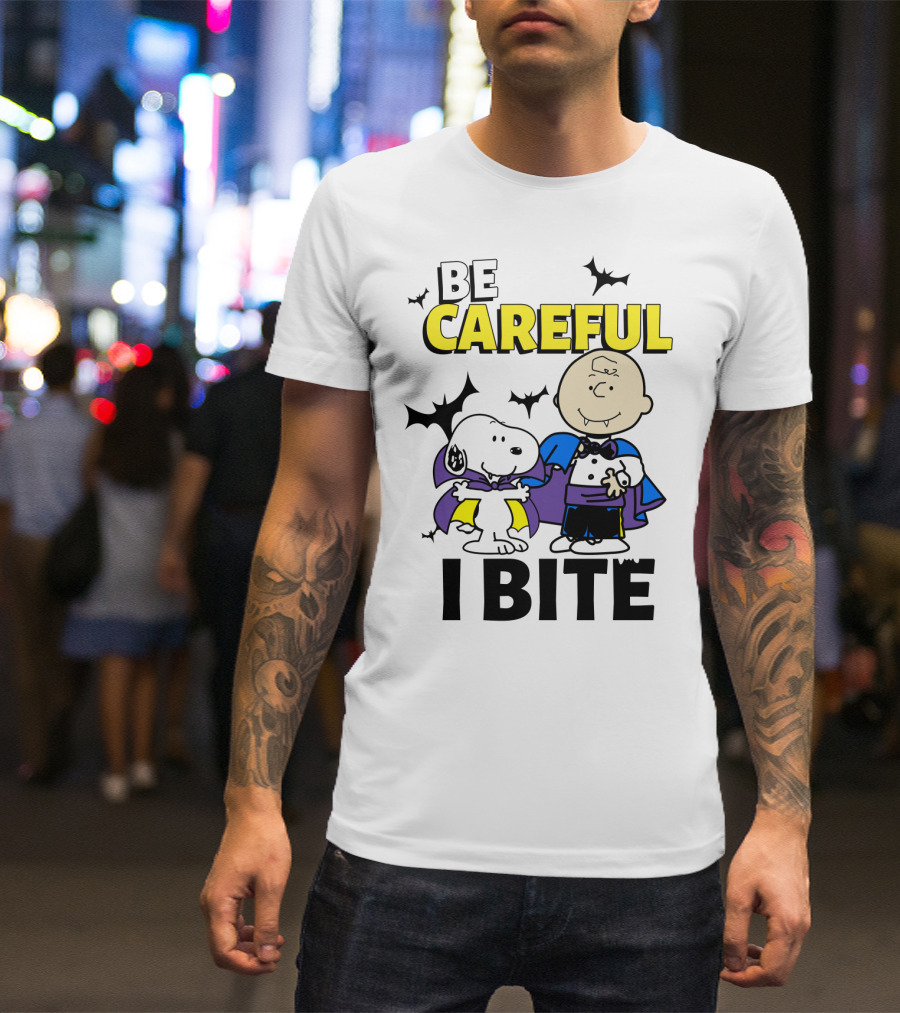 Be Careful I Bite Snoopy And Charlie Brown Halloween Peanuts Movie T-Shirt