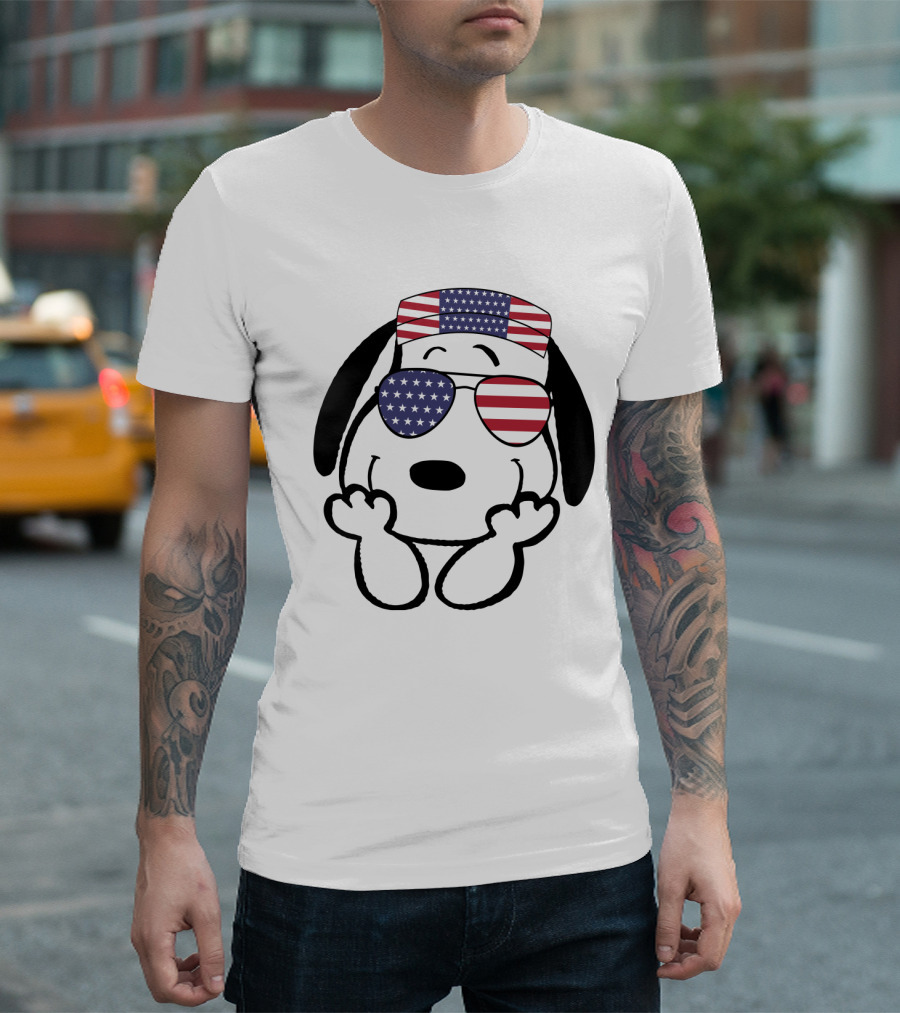 Snoopy American Flag Sunglasses The Peanuts Movie Dog T-Shirt