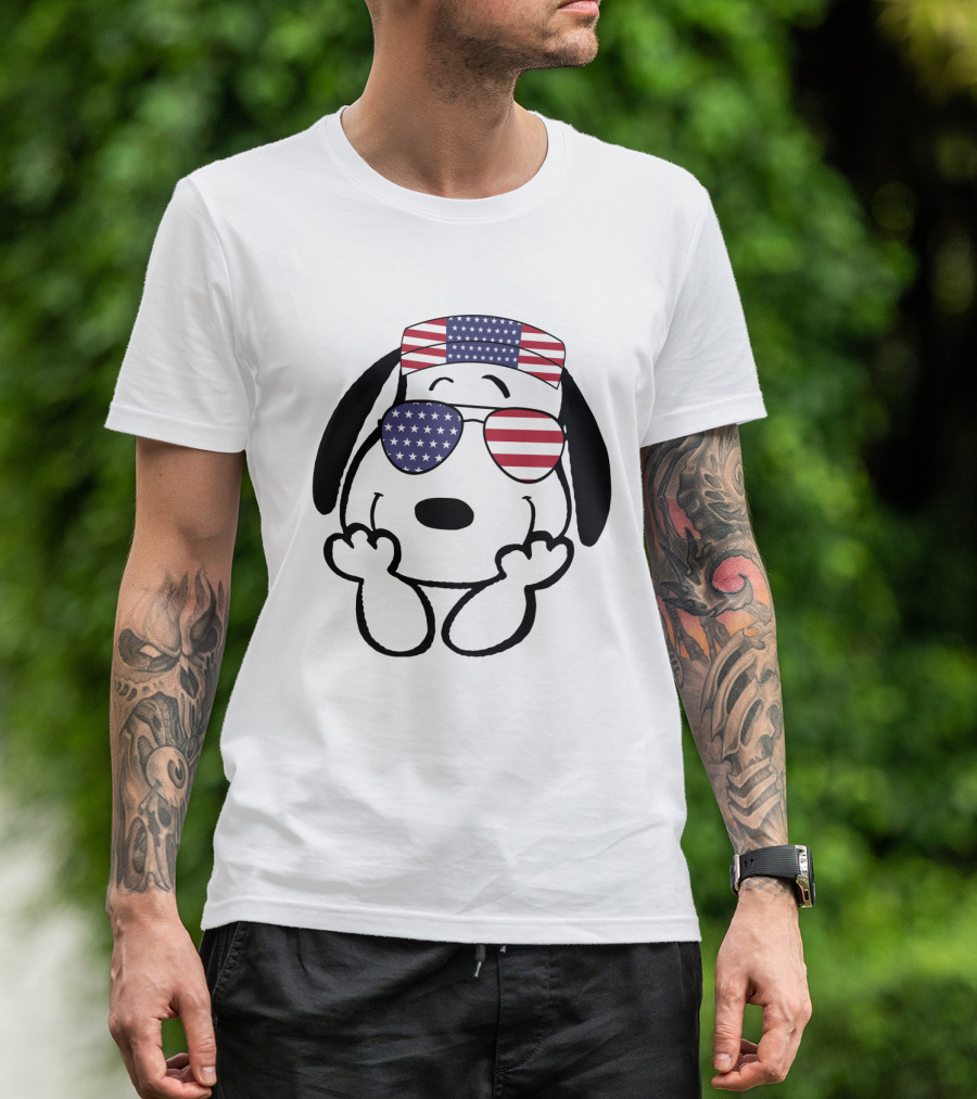 Snoopy American Flag Sunglasses The Peanuts Movie Dog T-Shirt
