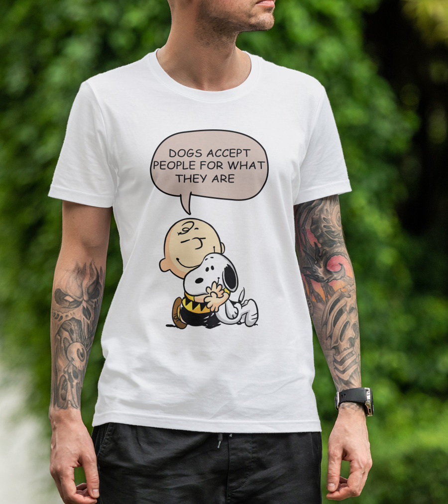 Snoopy Peanuts Dogs Accept People For What They Are Hugging Scene T-Shirt