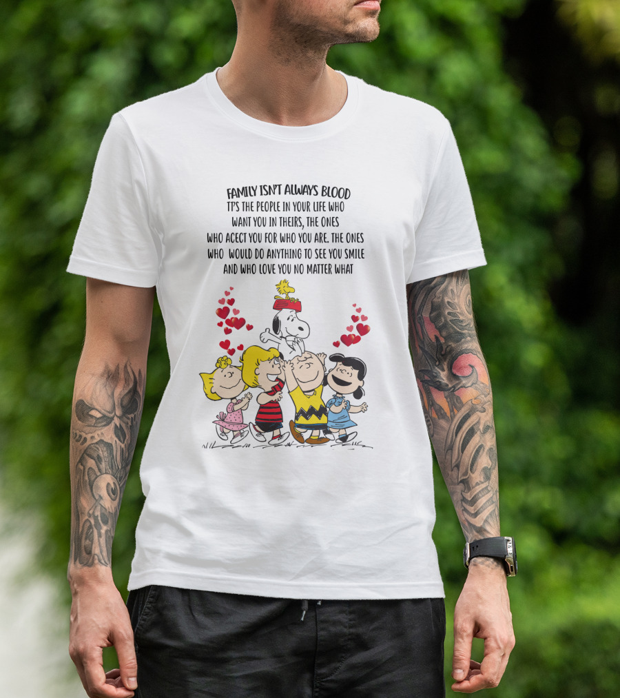 Charlie Brown Snoopy Family Isn't Always Blood Peanuts Movie Characters Hearts T-Shirt