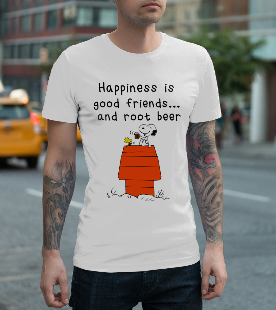 Happiness Is Good Friends And Root Beer with Snoopy and Woodstock Peanuts Movie T-Shirt