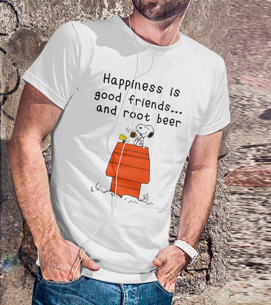 Happiness Is Good Friends And Root Beer With Snoopy And Woodstock Peanuts Movie T-Shirt