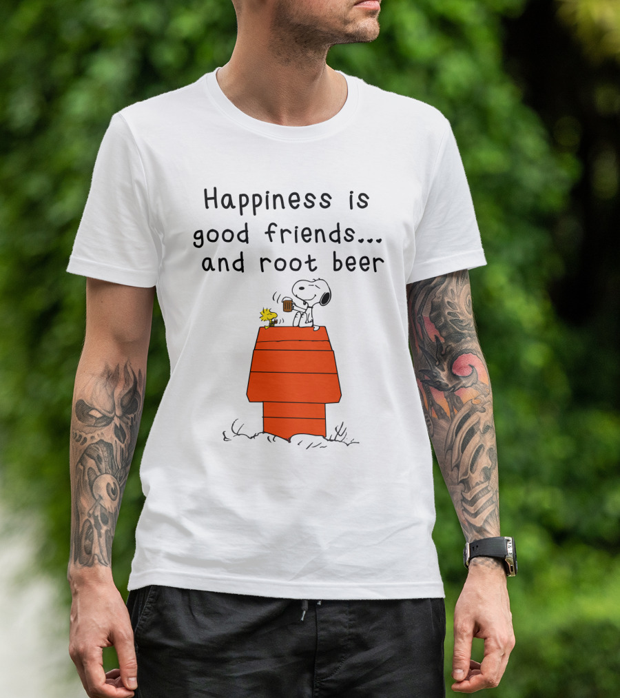 Happiness Is Good Friends And Root Beer With Snoopy And Woodstock Peanuts Movie T-Shirt