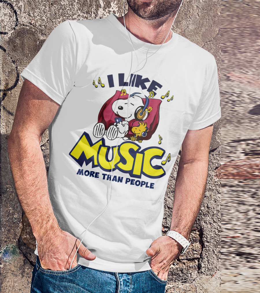 I Like Music More Than People Snoopy Listening With Headphones Peanuts Movie T-Shirt