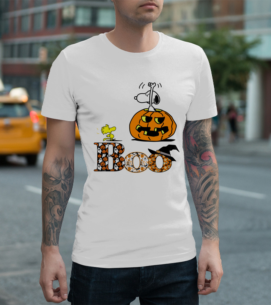 Pumpkin Boo Halloween Snoopy Woodstock The Peanuts Movie T-Shirt