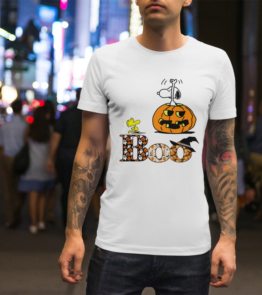 Pumpkin Boo Halloween Snoopy Woodstock The Peanuts Movie T-Shirt