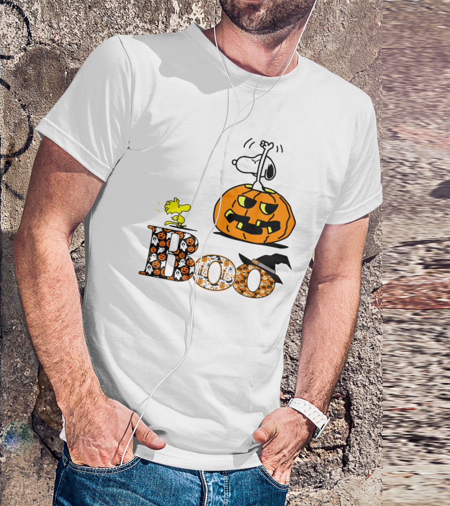 Pumpkin Boo Halloween Snoopy Woodstock The Peanuts Movie T-Shirt