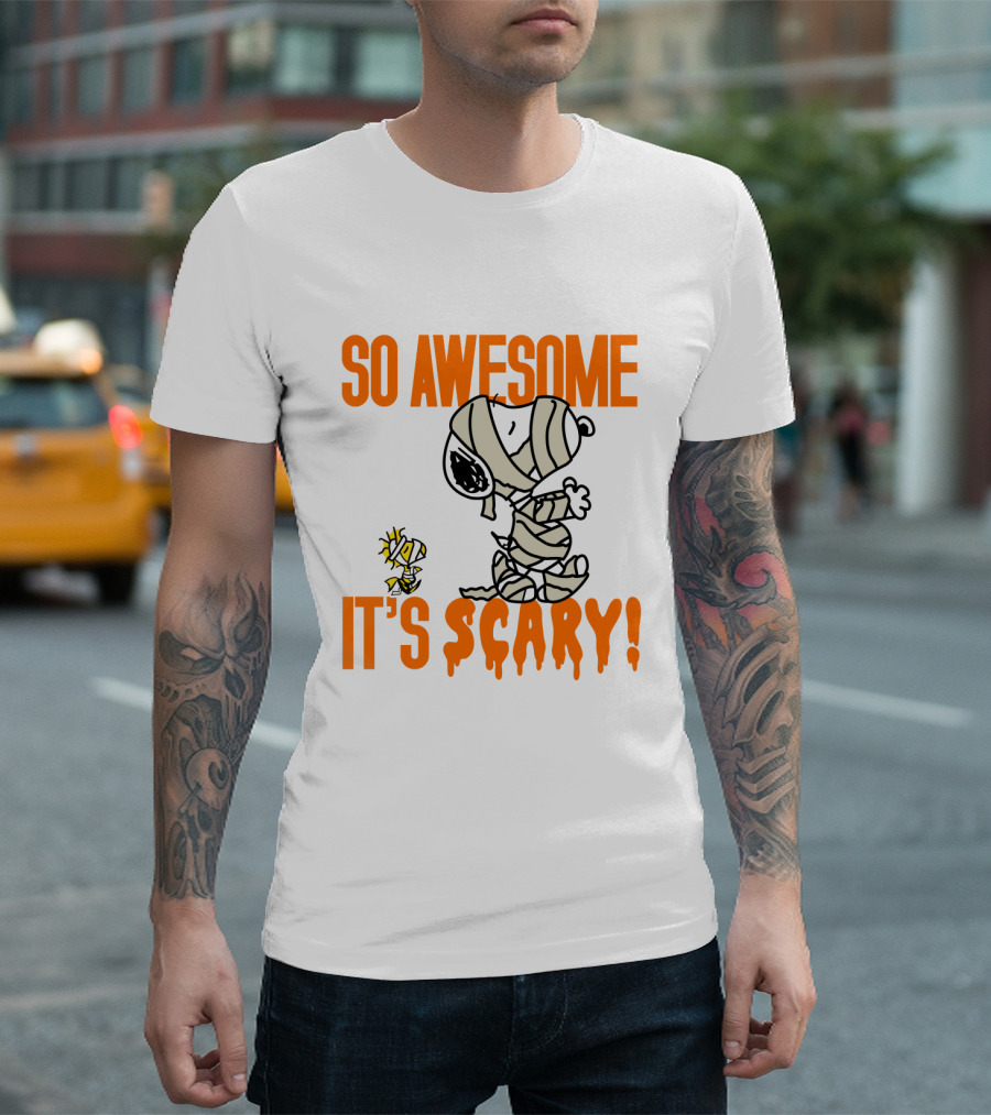 So Awesome It's Scary Funny Halloween Snoopy Peanuts Mummy Woodstock T-Shirt