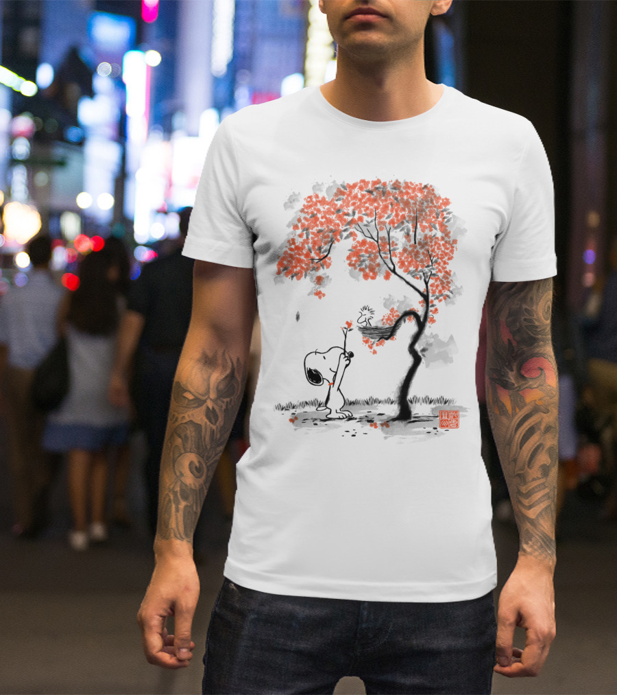 Snoopy Sumi E Tree Japanese Style The Peanuts Movie T-Shirt