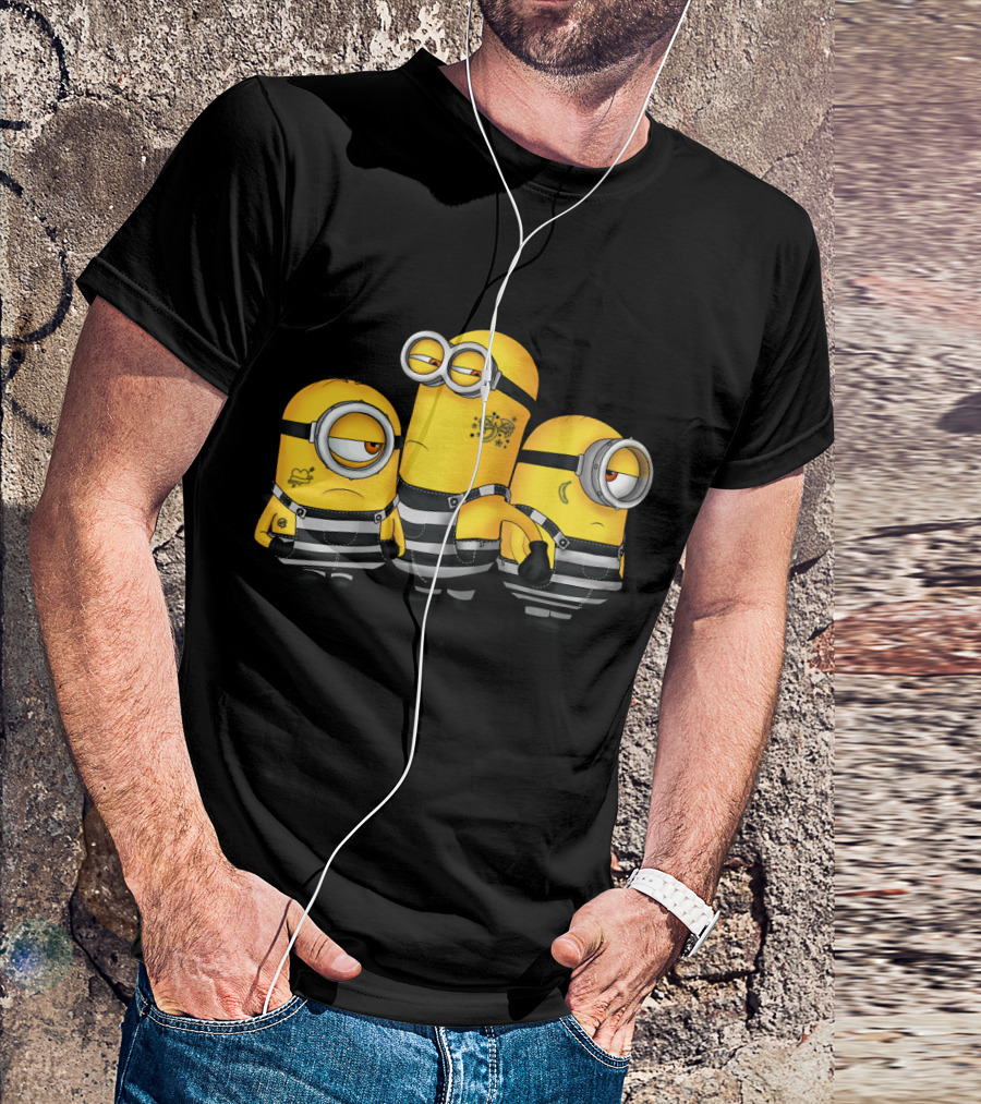 Guilty Wanted Minions Despicable Me Prison Stripes Crime Scene T-Shirt