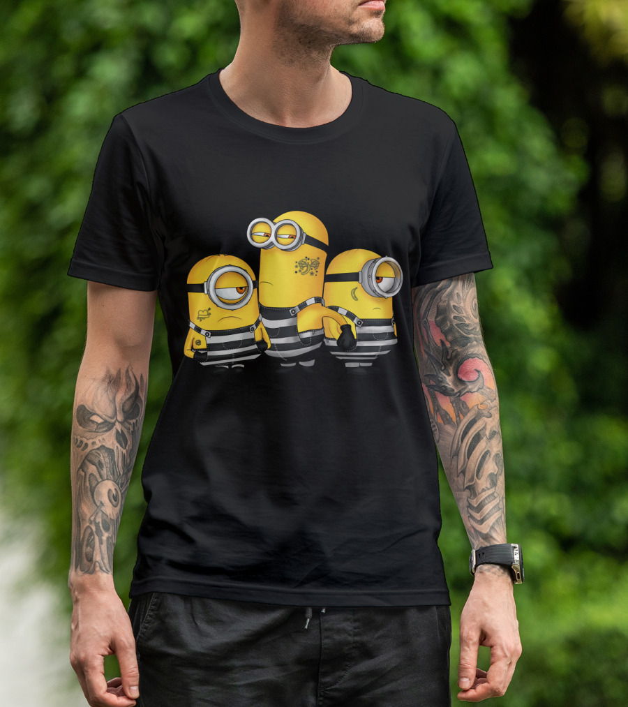 Guilty Wanted Minions Despicable Me Prison Stripes Crime Scene T-Shirt