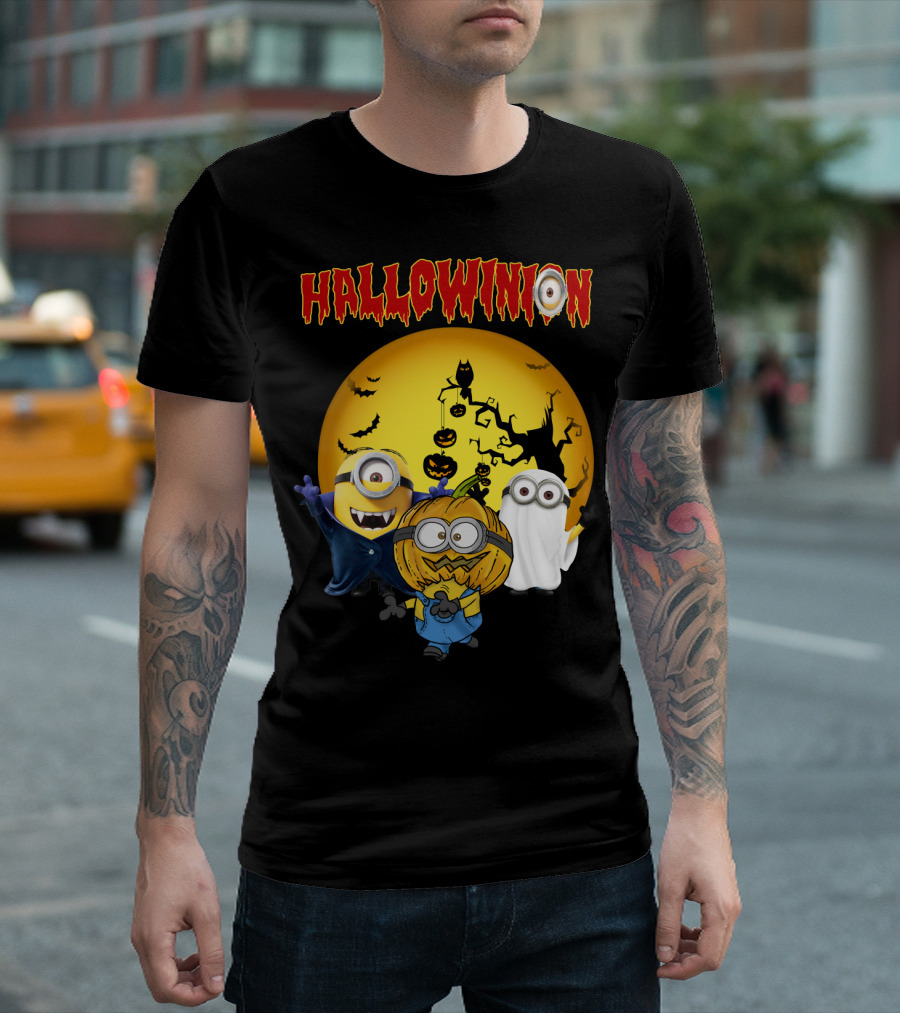 Hallowinion Halloween Minions Despicable Me Moon Bats Pumpkins Ghost Costume T-Shirt