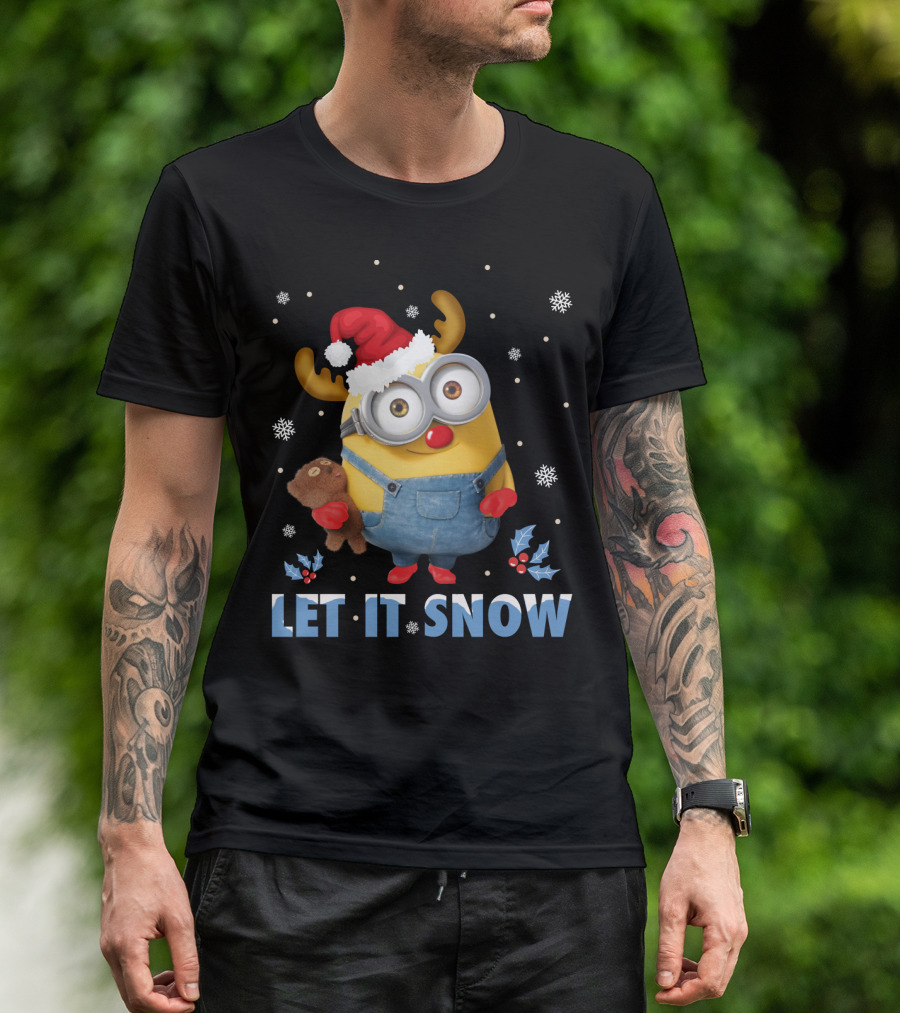 Let It Snow Xmas Minions Despicable Me Santa Hat Reindeer Antlers Toy T-Shirt