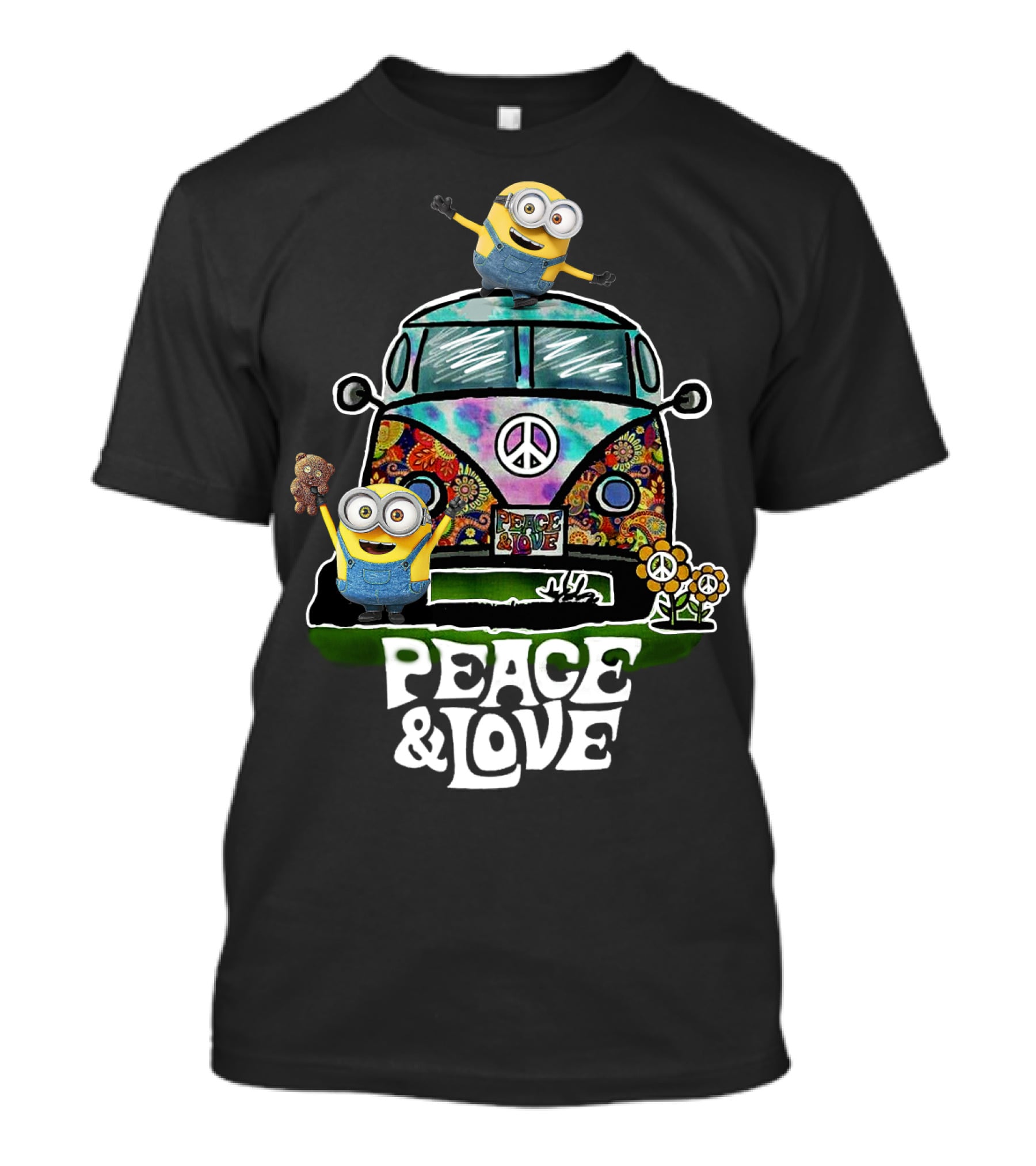 Peace Love Hippie Car Sunflower Minions Despicable Me Peace And Love T-Shirt