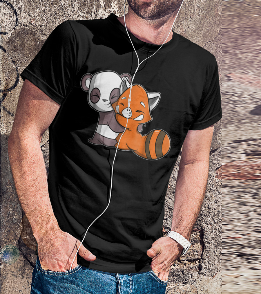 Cute Kawaii Panda Embrace Red Panda Hugging Adorable Friends T-Shirt