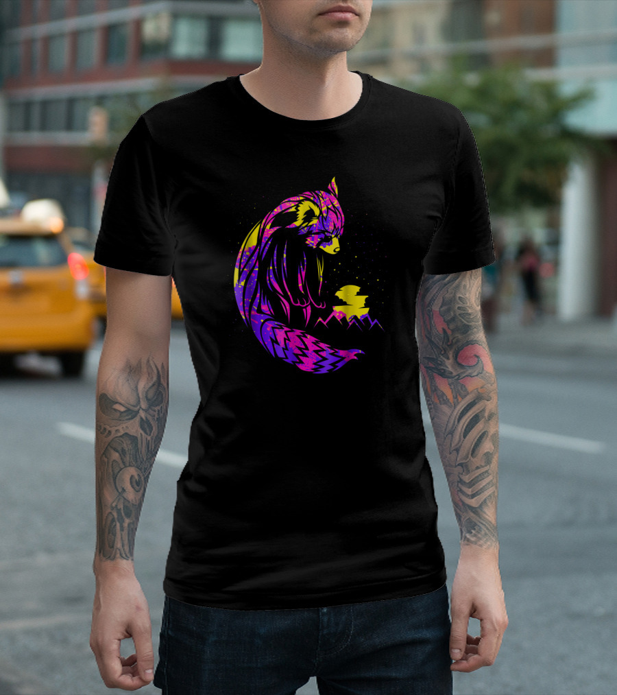 Red Panda Tribal Neon Night Mountains T-Shirt